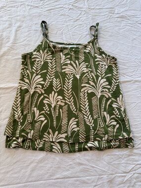 Cabi Balcony Cami #6353 Green Cream Tropical Palm Leaf Jersey Knit Tank Top [S]